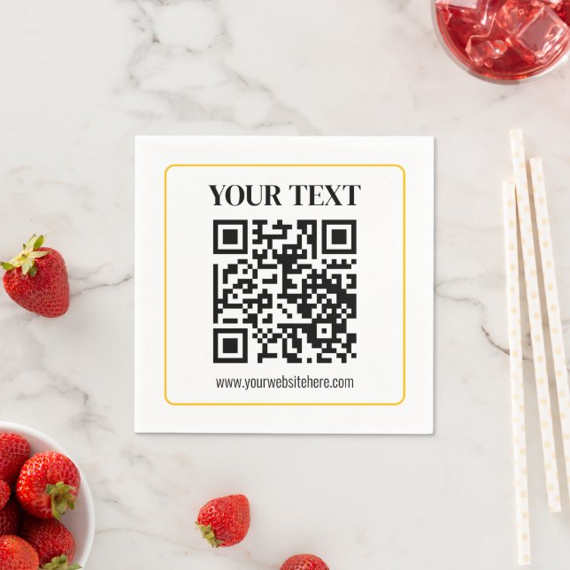 Redigerbar QR-kod & text med guldrand Pappersservett (Insitu)