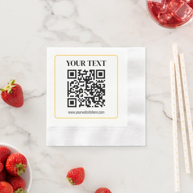 Redigerbar QR-kod & text med guldrand Pappersservett (Insitu)