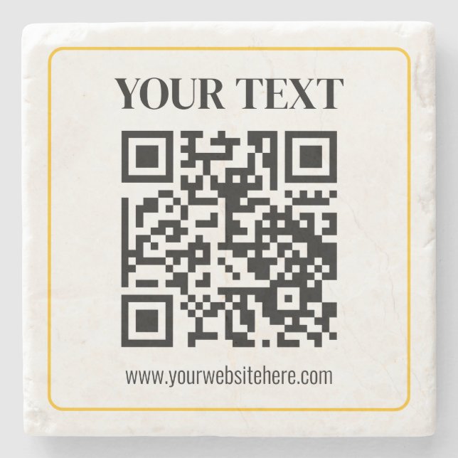 Redigerbar QR-kod & text med guldrand Stenunderlägg (Framsidan)
