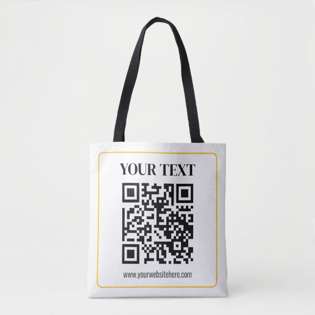 Redigerbar QR-kod & text med guldrand Tygkasse (Framsida)