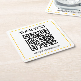 Redigerbar QR-kod & text med guldrand Underlägg Papper Kvadrat