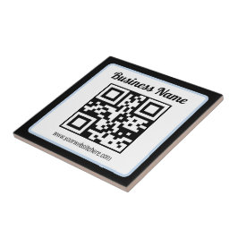 Redigerbar QR-kod & text med ljusblå kant Kakelplatta