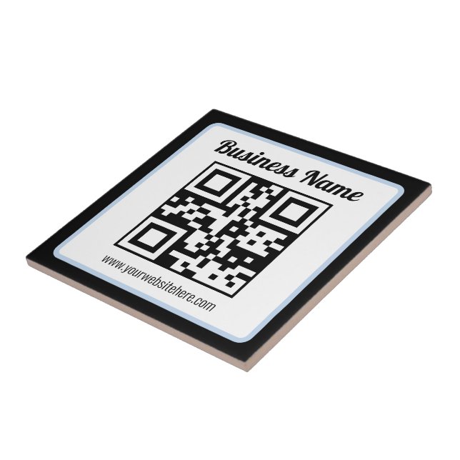 Redigerbar QR-kod & text med ljusblå kant Kakelplatta (Sidan)