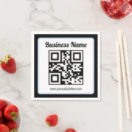Redigerbar QR-kod & text med ljusblå kant Pappersservett