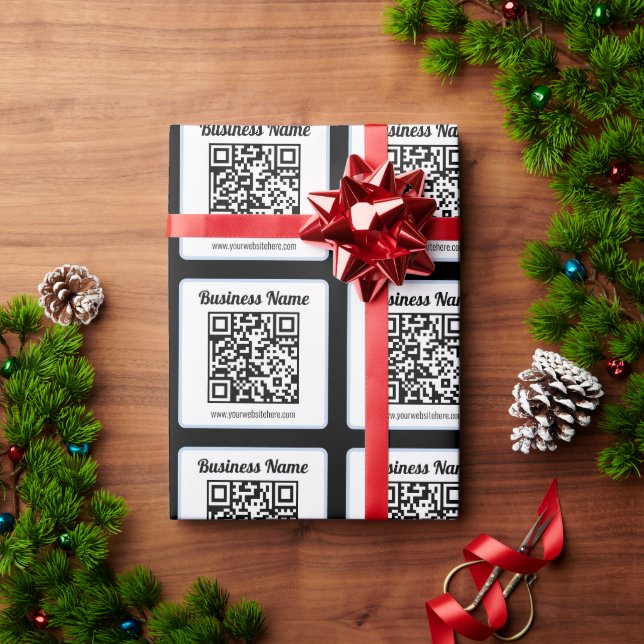 Redigerbar QR-kod & text med ljusblå kant Presentpapper (Julgåva)