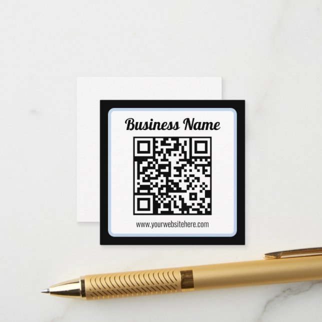 Redigerbar QR-kod & text med ljusblå kant Tilläggskort (Fram/Back In Situ)
