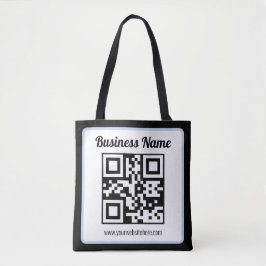 Redigerbar QR-kod & text med ljusblå ram Tygkasse