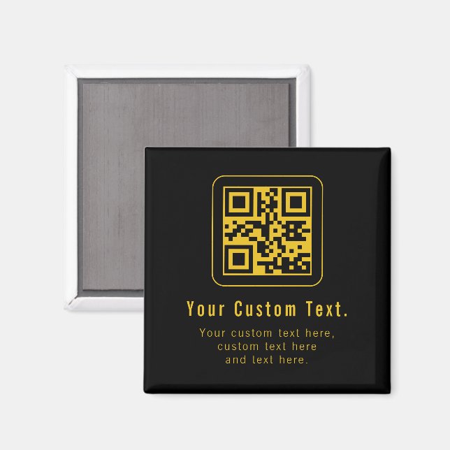 Redigerbar QR-kod & textmall | Svart & Guld Magnet (Front/Back)