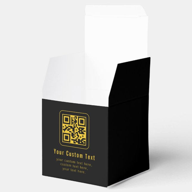 Redigerbar QR-kod & textmall | Svart & Guld Presentaskar (Öppnad)