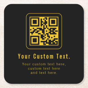 Redigerbar QR-kod & textmall   Svart & Guld Underlägg Papper Kvadrat