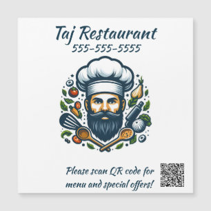 Redigerbar QR-kodmagnet för restaurang med kock