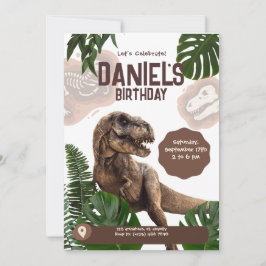 Redigerbar realistisk dinosaurie födelsedagsinbjud spara datumet