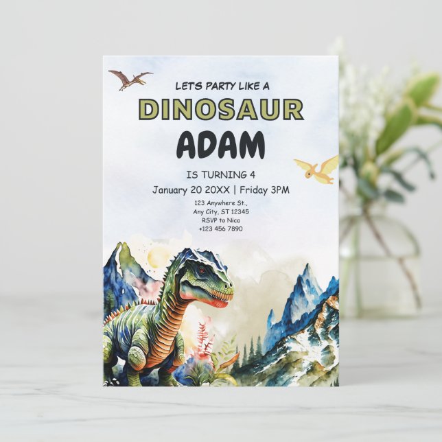 Redigerbar realistisk inbjudan till dinosaurier-fö (Stående Fram)