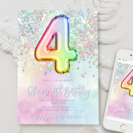Redigerbar regnbågsinbjudan till Glitter 4e födels Inbjudningar