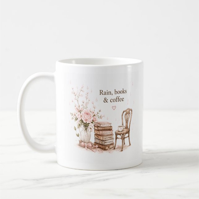 Redigerbar Regnig Kaffe & Bok Mugg (Vänster)