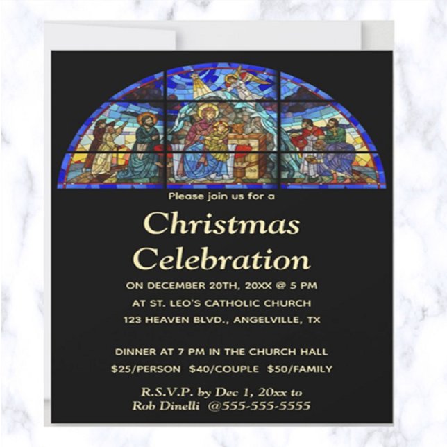 Redigerbar Religiösa vid julstämpling Inbjudningar (This is a beautiful stained glass design invitation for your next religious event!)
