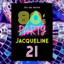 Redigerbar Retro 80-tal Party Neon Rosa 21:a födel