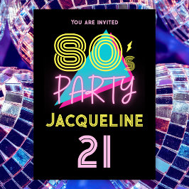 Redigerbar Retro 80-tal Party Neon Rosa 21:a födel Inbjudningar