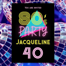 Redigerbar Retro 80-tal Party Neon Rosa 40:e födel