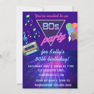 Redigerbar Retro 80s-Födelsedagsfest Inbjudningar