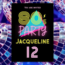 Redigerbar Retro-födelsedag på 80-talet Party Neon Inbjudningar