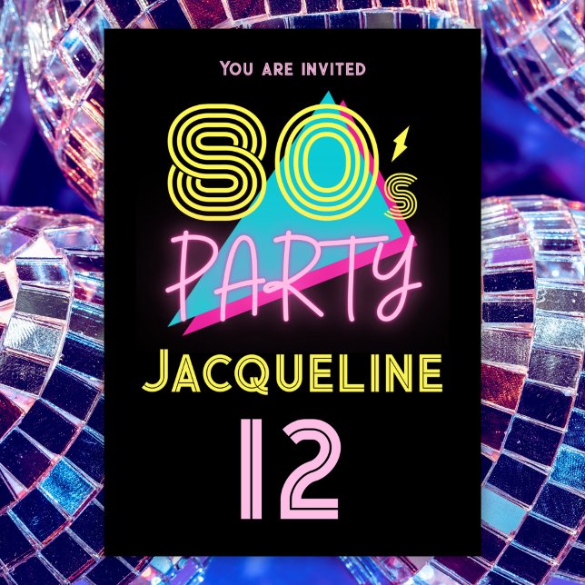 Redigerbar Retro-födelsedag på 80-talet Party Neon Inbjudningar (Skapare uppladdad)