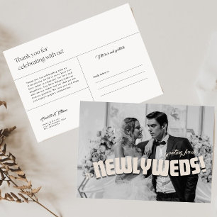 Redigerbar Retro Minimalistisk Nygift Foto Tack Kort