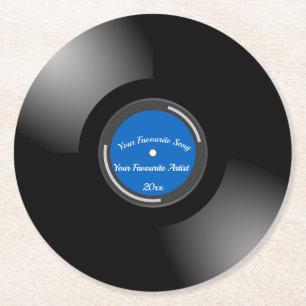 Redigerbar retro-vinylpost med blått center underlägg papper rund