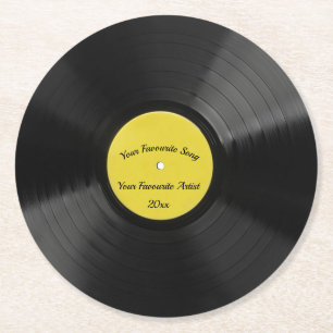 Redigerbar retro-vinylpost med Gult Center Underlägg Papper Rund