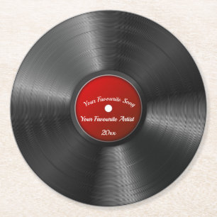 Redigerbar retro-vinylpost med rött center underlägg papper rund
