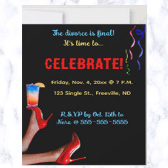 Redigerbar röd högklackad firande inbjudan (Divorce final? Bridesmaid's bachelorette? Girls' night out? This is the perfect invitation for you!)