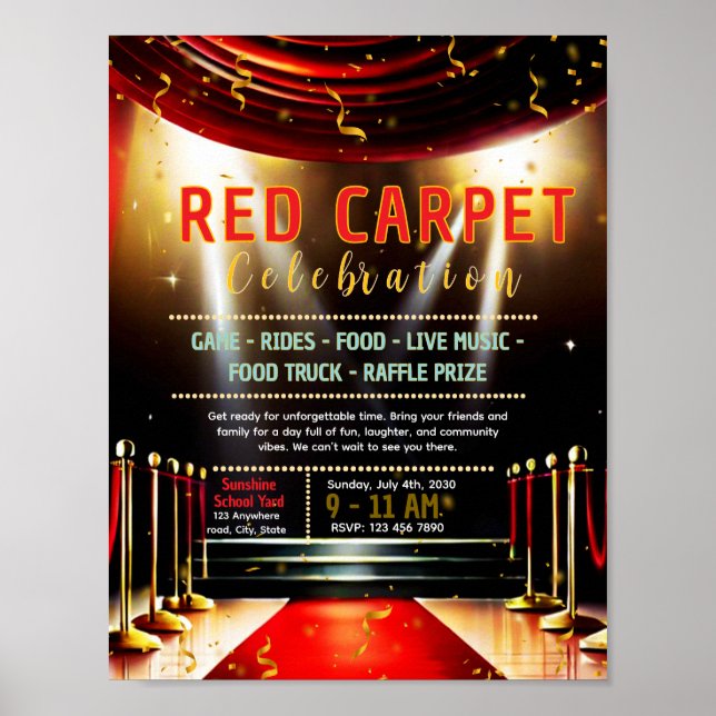 Redigerbar röd karpet fundraisers-flygblad poster (Framsidan)