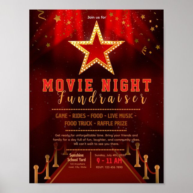 Redigerbar röd karpet fundraisers-flygblad poster (Framsidan)