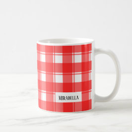 Redigerbar röd och vit randig eller rutig country kaffemugg