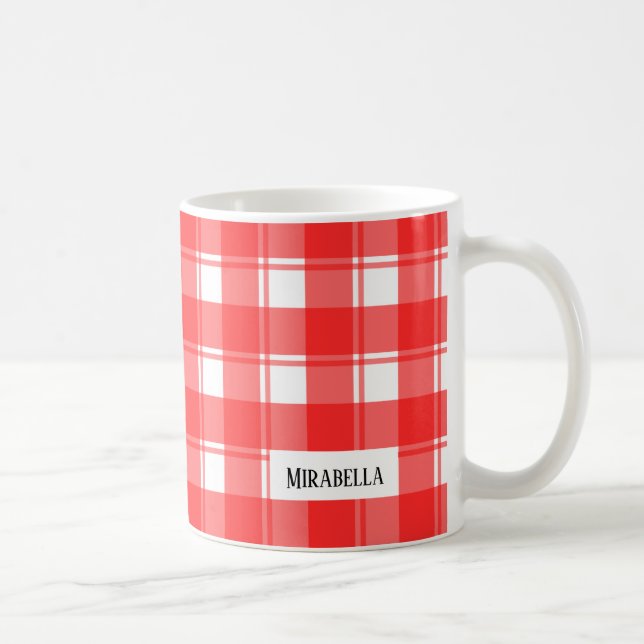 Redigerbar röd och vit randig eller rutig country  kaffemugg (Höger)
