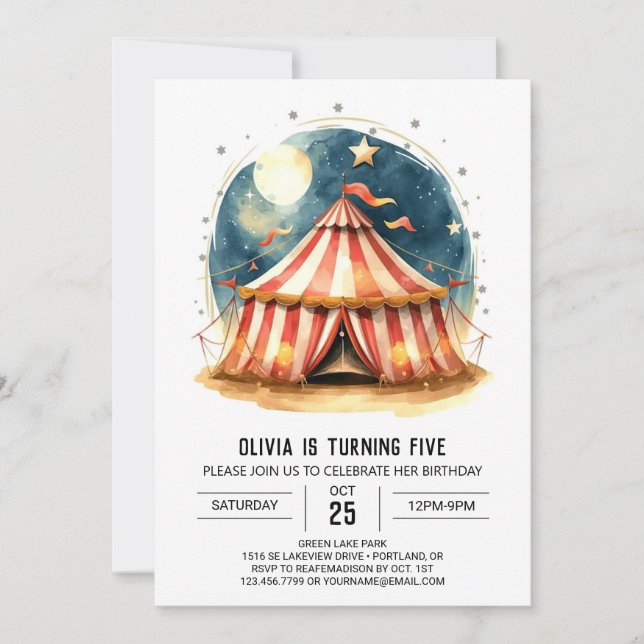 Redigerbar Roligt Tält Circus Birthday Inbjudningar (Framsida)
