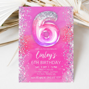 Redigerbar Rosa 6e Birthday-inbjudan mall 6