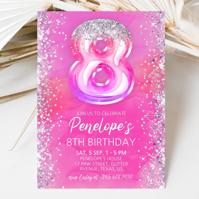 Redigerbar Rosa 8-års inbjudan mall (Skapare uppladdad)