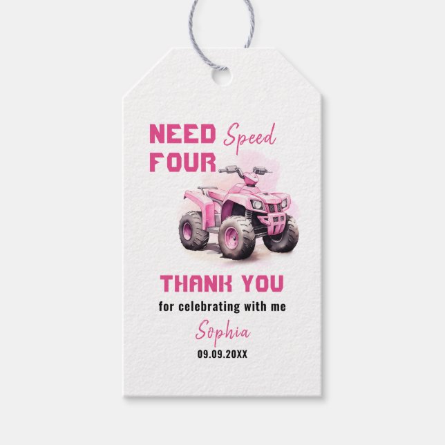 Redigerbar Rosa ATV-motorcykel Födelsedag Presentetikett (Framsidan)