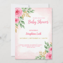 Redigerbar rosa baby shower-kort för flickor inbjudningar