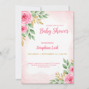 Redigerbar rosa baby shower-kort för flickor inbjudningar