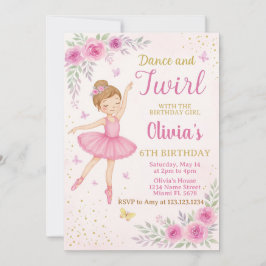 Redigerbar Rosa Ballerina Party Inbjudan-mall Inbjudningar