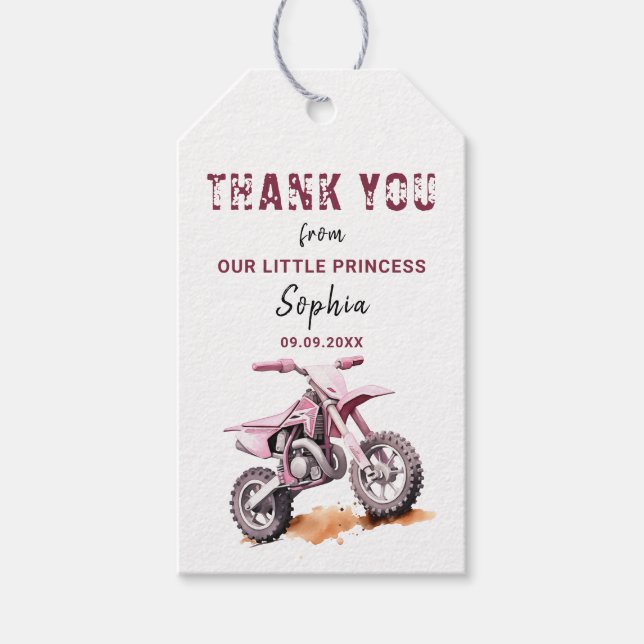 Redigerbar Rosa Dirt Bike Födelsedag Presentetikett (Framsidan)