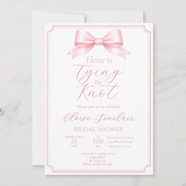 Redigerbar Rosa Elegant Båge Bröllopsfest Coquette Inbjudningar (Framsida)
