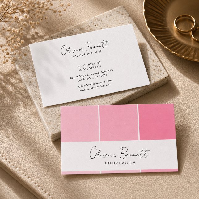 Redigerbar Rosa Färg, Modern Interiördesigner Visitkort (Editable Pink Color, Modern Interior Designer Business Card)
