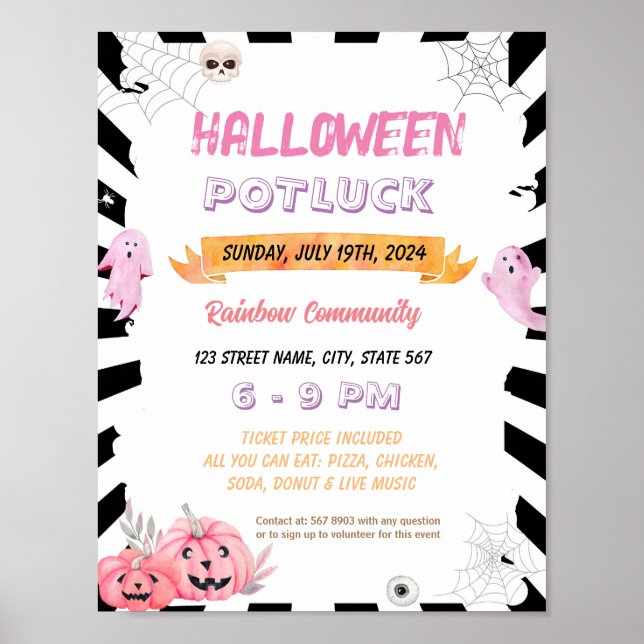Redigerbar Rosa halloween-flygare Poster (Framsidan)