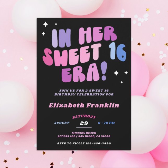 Redigerbar Rosa och Lila Satin Sweet 16 Era Inbjudningar (Skapare uppladdad)
