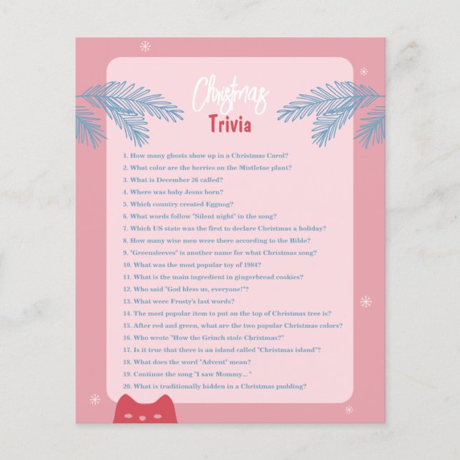 Redigerbar, rosa röd jultrivia, Helgdag-spel (Framsida)