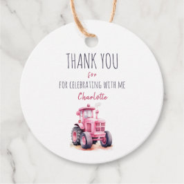 Redigerbar Rosa Tractor Birthday Circle Favcle Tag Gåvor Etiketter