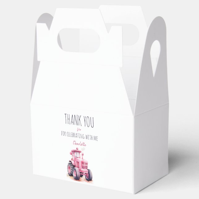 Redigerbar Rosa Tractor Birthday Gable Box Presentaskar (Öppnad)